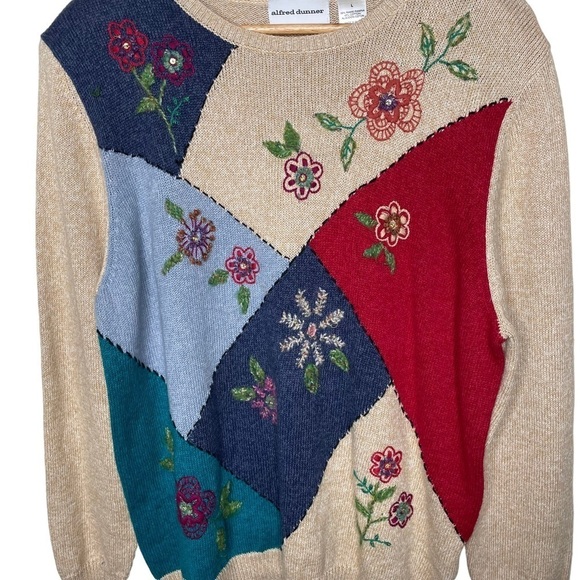 80’s Vintage Alfred Dunner Floral Embroidered Knit Sweater Large - Picture 5 of 11